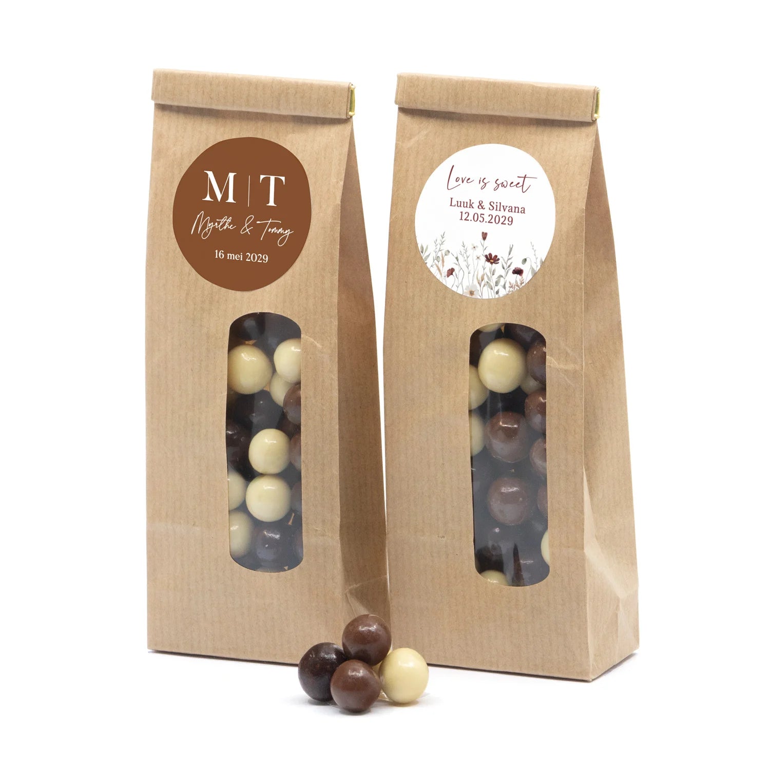 Kraftzakje met chocolade - Trouwen - Bedankjes.nl
