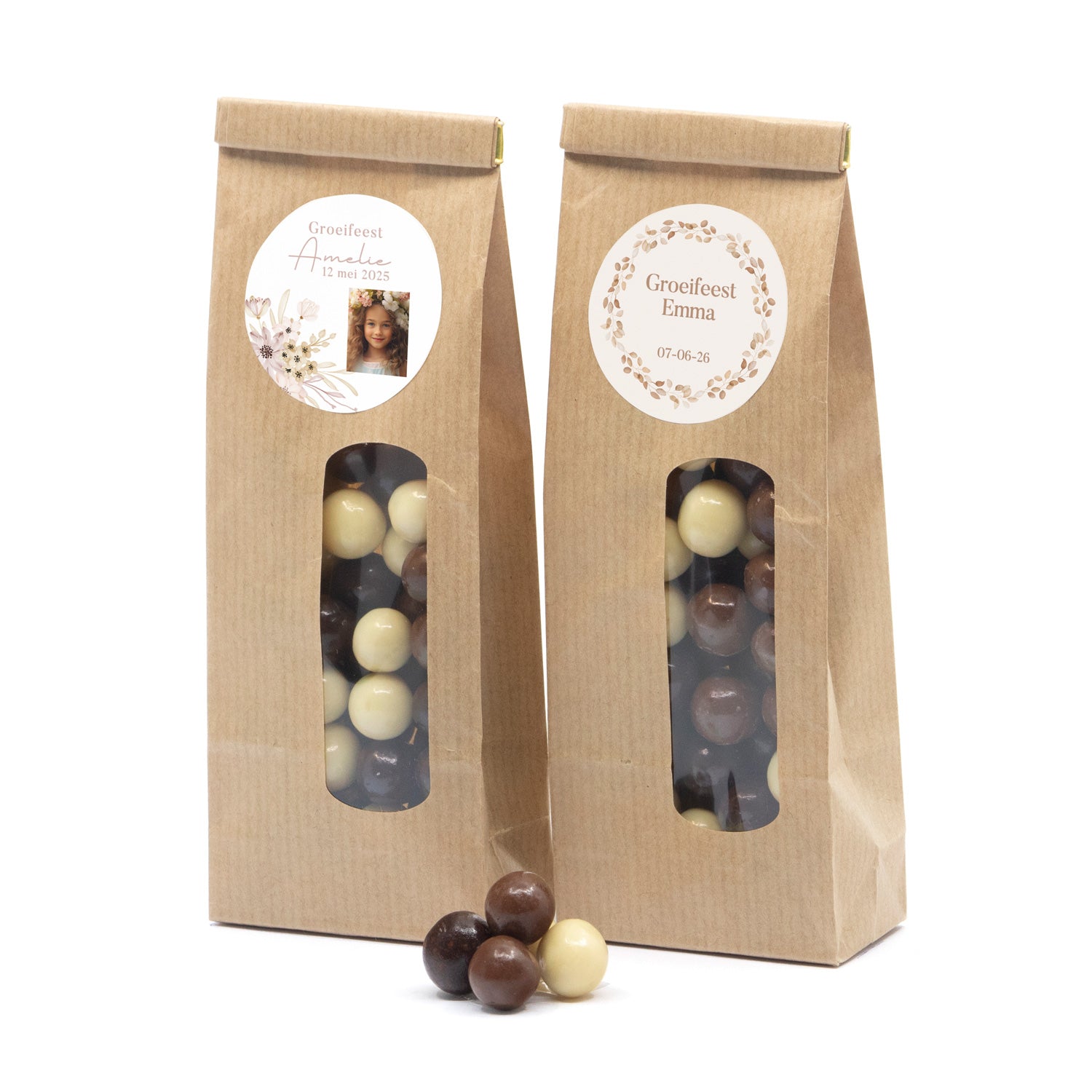 Kraftzakje met chocolade - Communie meisjes - Bedankjes.nl