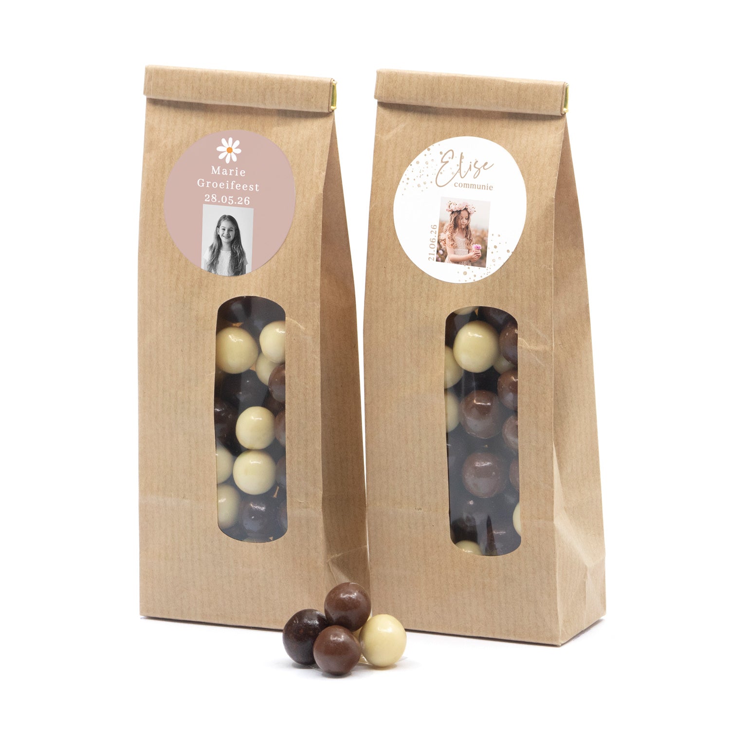 Kraftzakje met chocolade - Communie meisjes - Bedankjes.nl