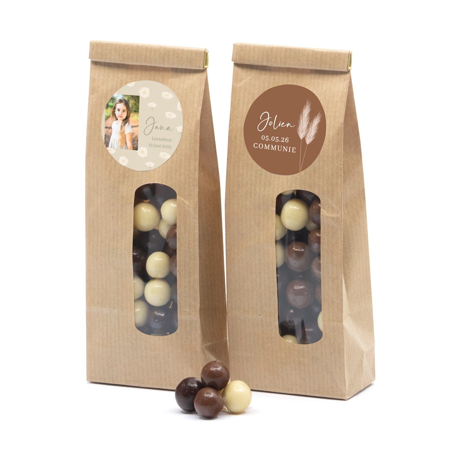 Kraftzakje met chocolade - Communie meisjes - Bedankjes.nl