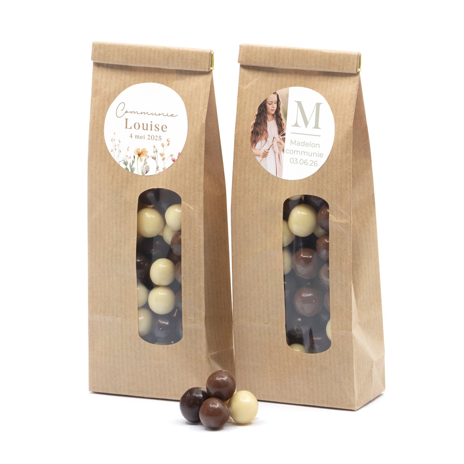 Kraftzakje met chocolade - Communie meisjes - Bedankjes.nl