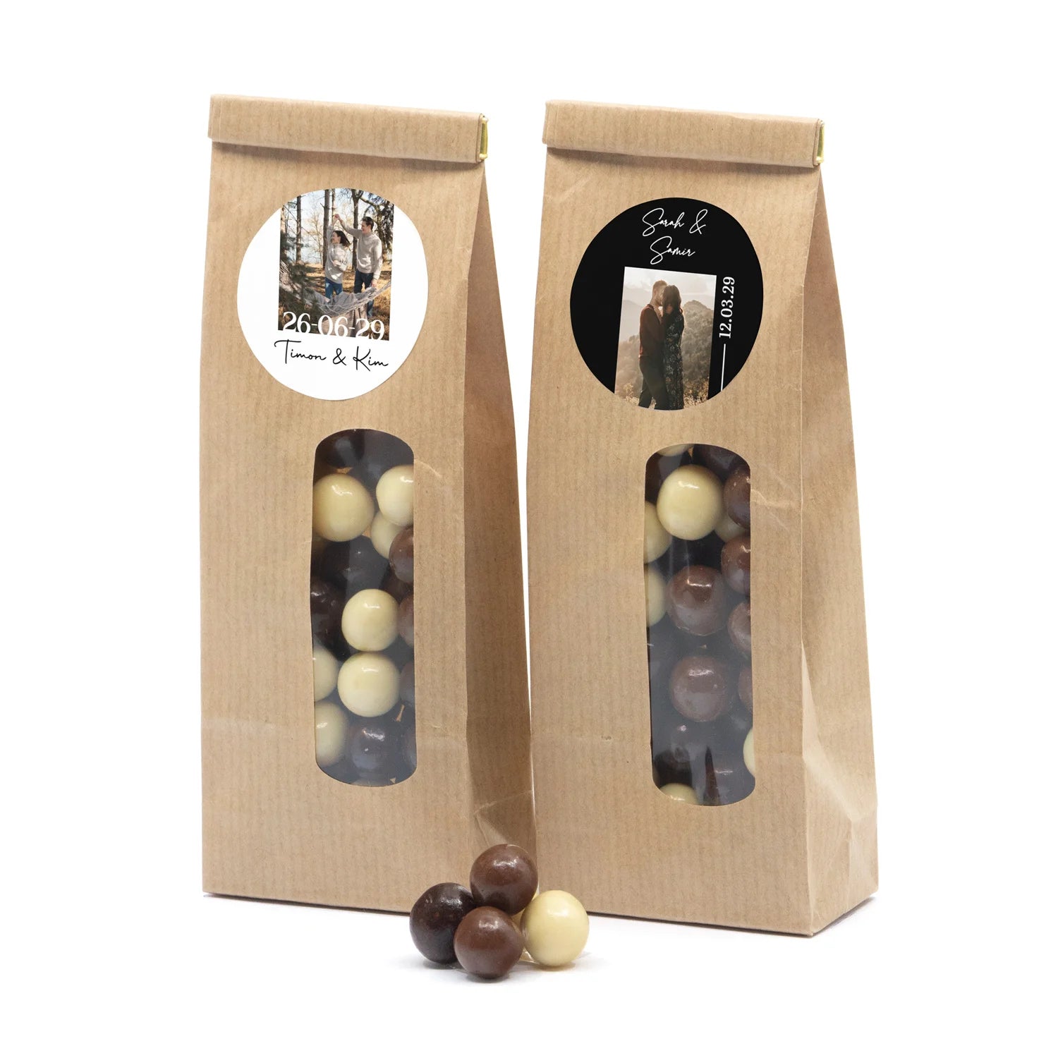 Kraftzakje met chocolade - Trouwen - Bedankjes.nl