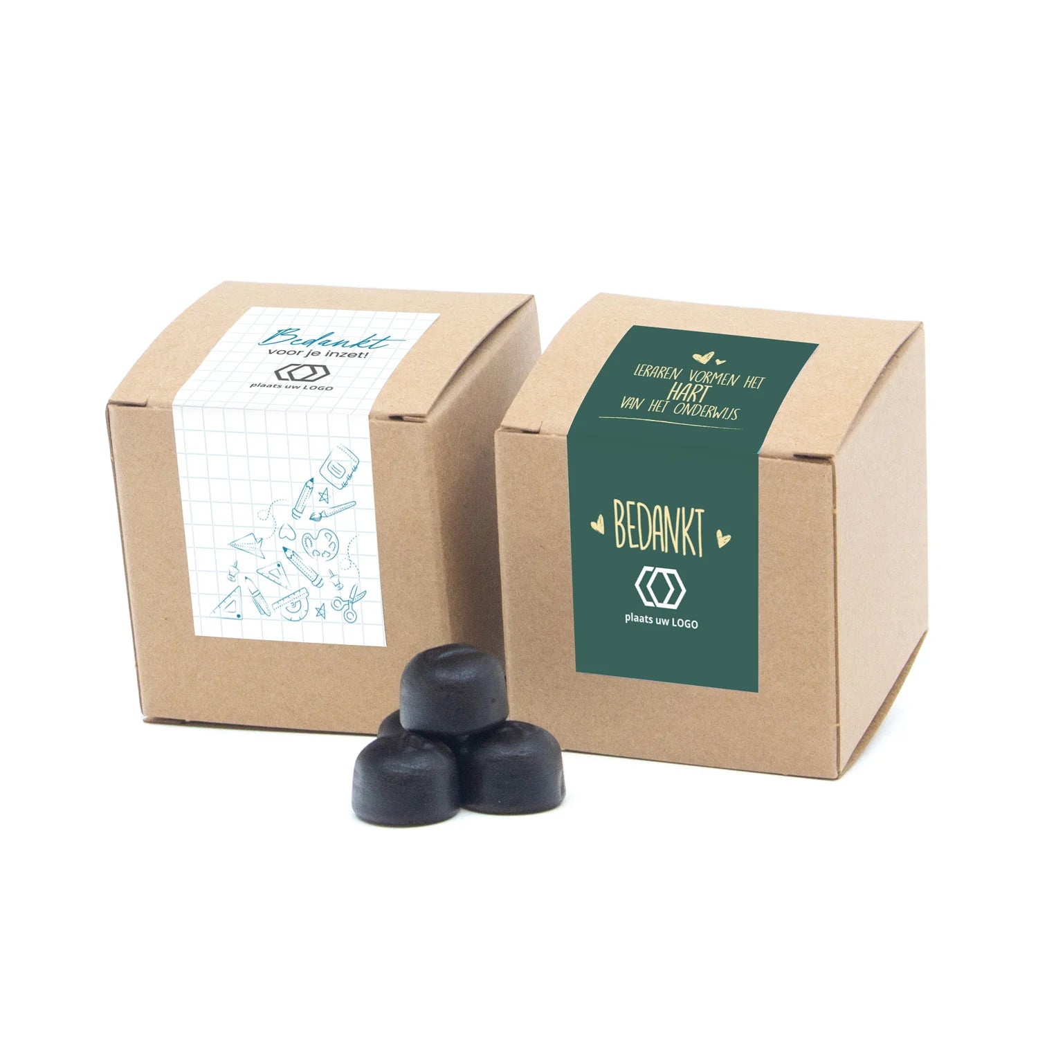 Kubusdoosje bio kraft met eigen etiket - Leraar - Bedankjes.nl