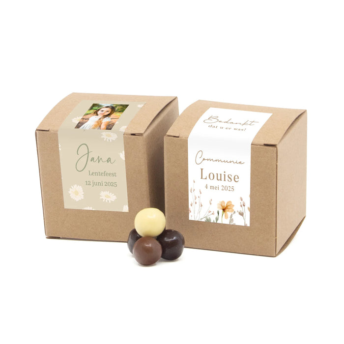 Kubusdoosje bio kraft met eigen etiket - Communie meisje Kubusdoosje bio kraft met eigen etiket - Communie meisje