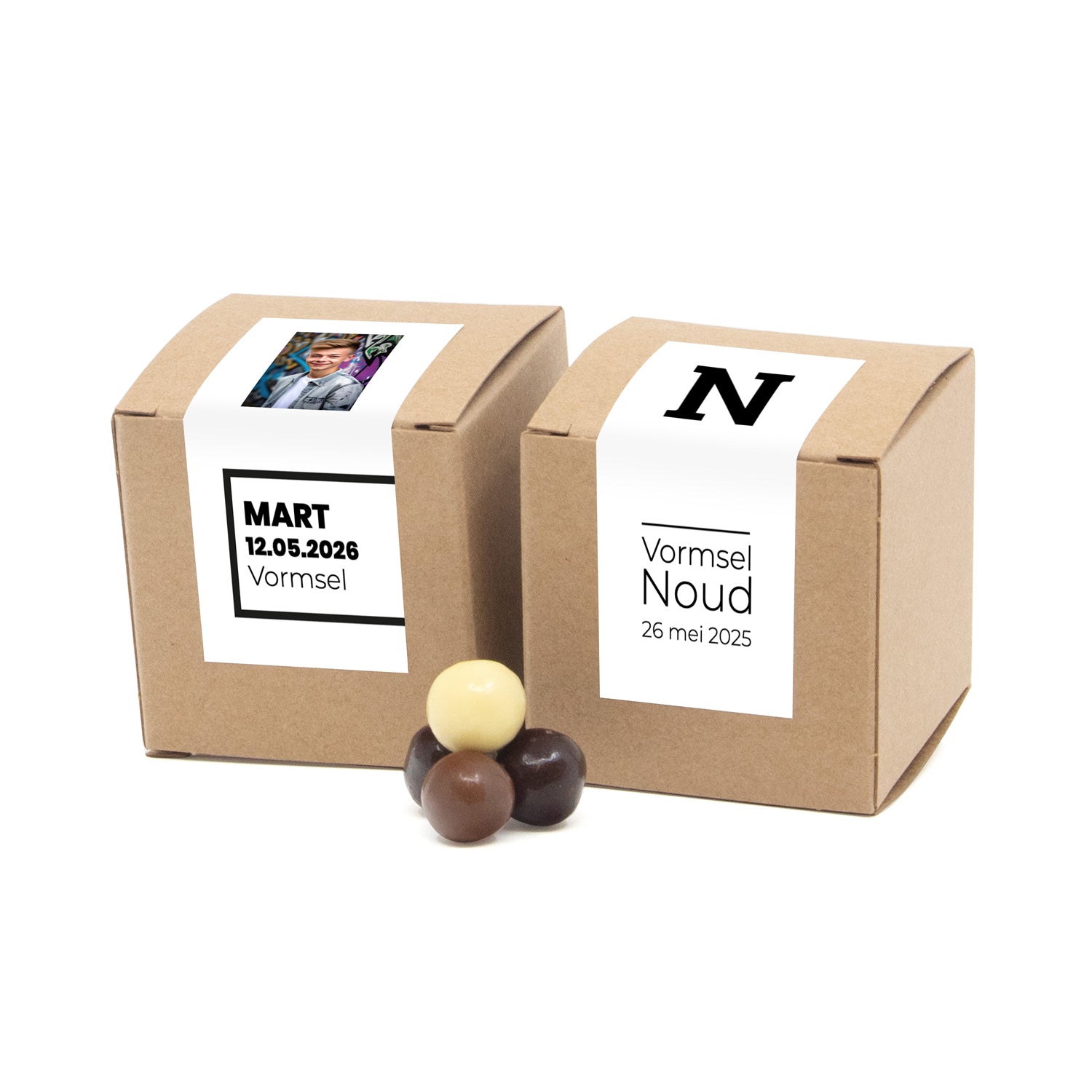 Kubusdoosje bio kraft met eigen etiket - Communie jongen - Bedankjes.nl