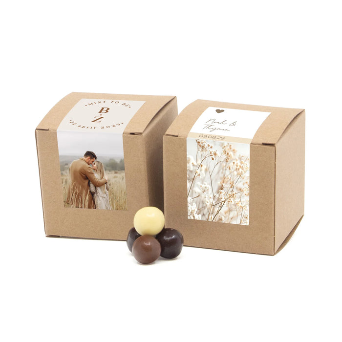 Kubus kraftdoosje met snoepjes -Trouwen Kubus kraftdoosje met snoepjes -Trouwen