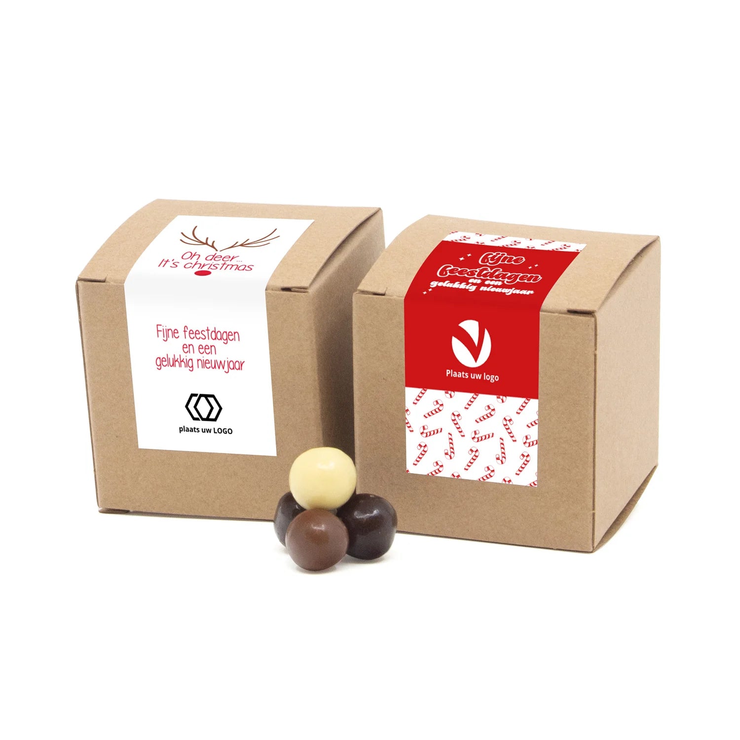 Kubusdoosje bio kraft met eigen etiket - Kerst - Bedankjes.nl