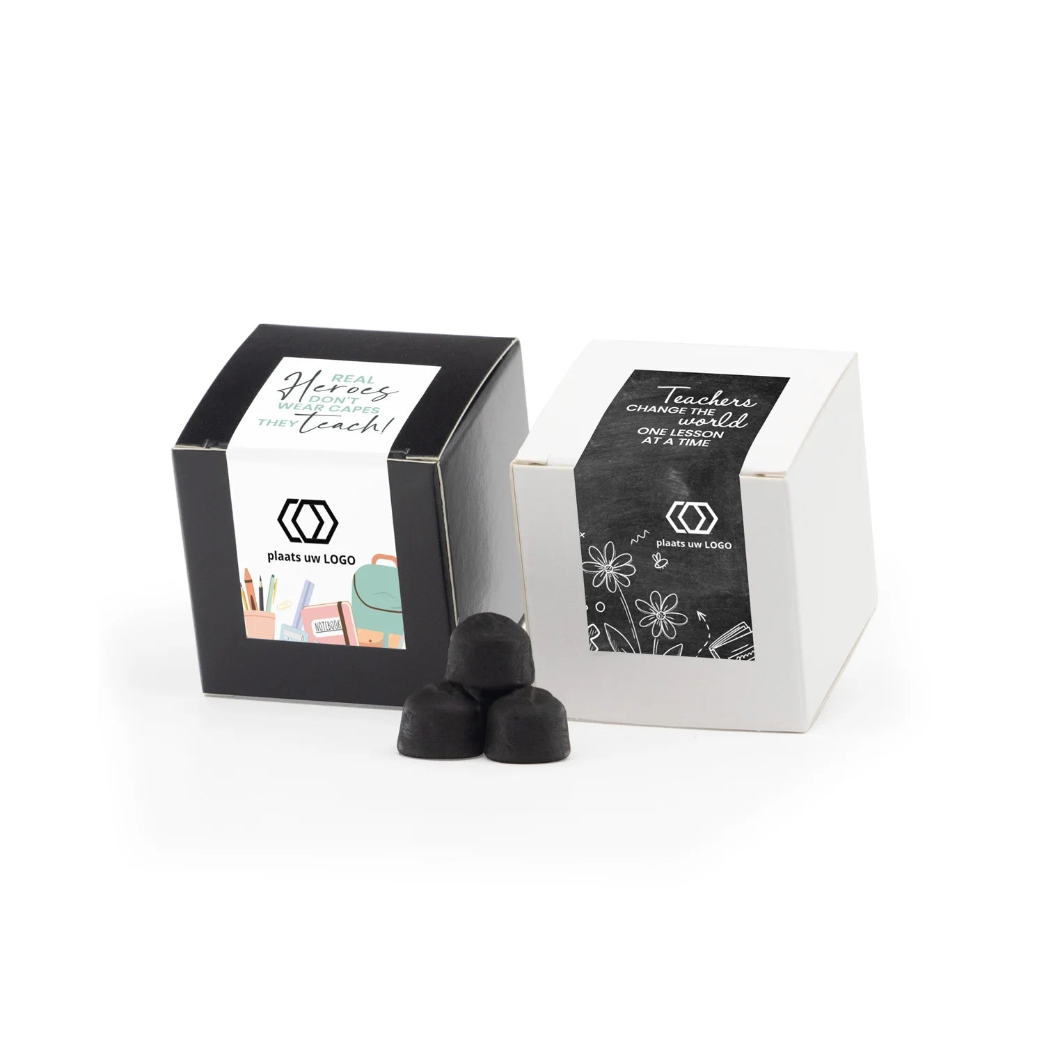 Kubusdoosje met eigen etiket - Leraar - Bedankjes.nl