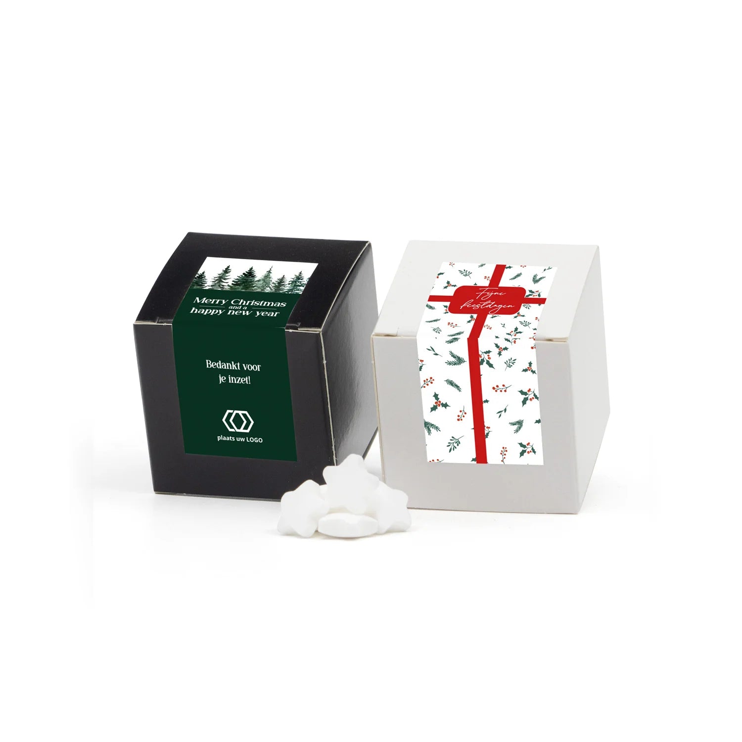 Kubusdoosje met eigen etiket - Kerst - Bedankjes.nl