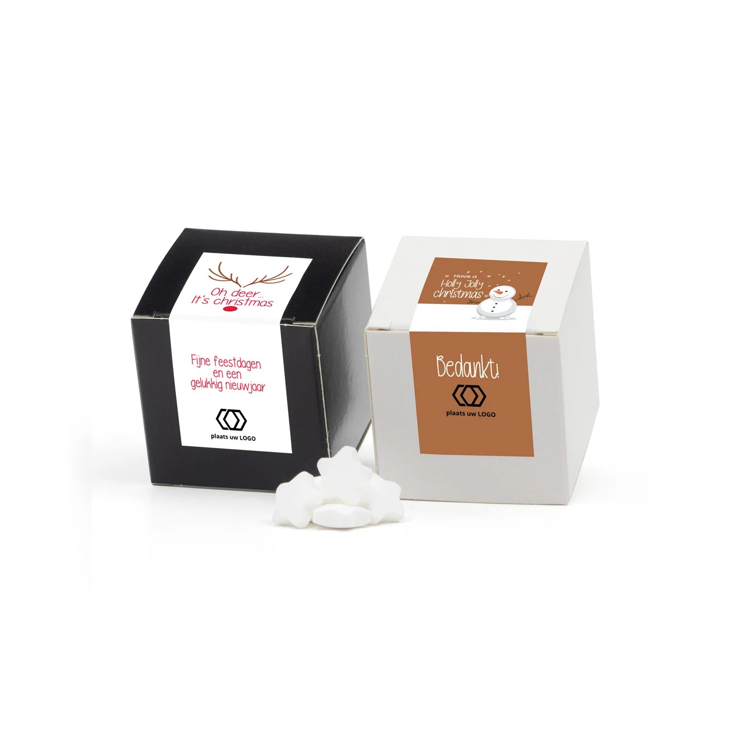 Kubusdoosje met eigen etiket - Kerst - Bedankjes.nl