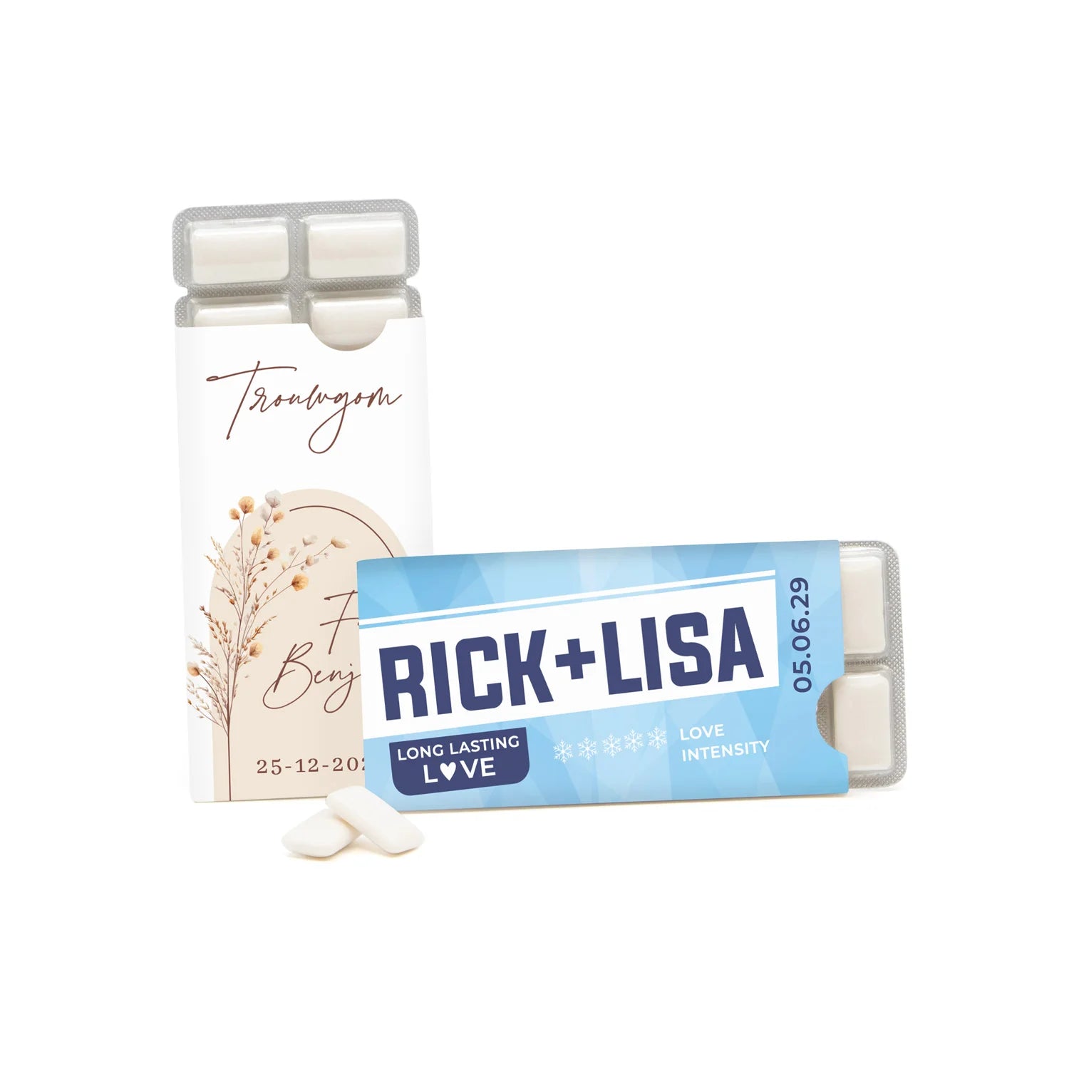 Trouwgom in persoonlijke verpakking - Trouwen - Bedankjes.nl