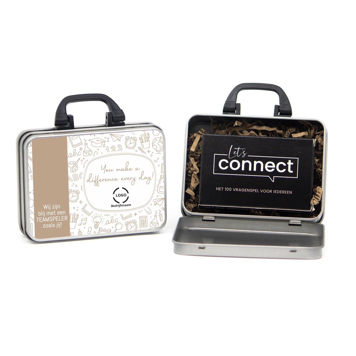 Koffertje met Let's connect vragen spel - Leraar - Bedankjes.nl