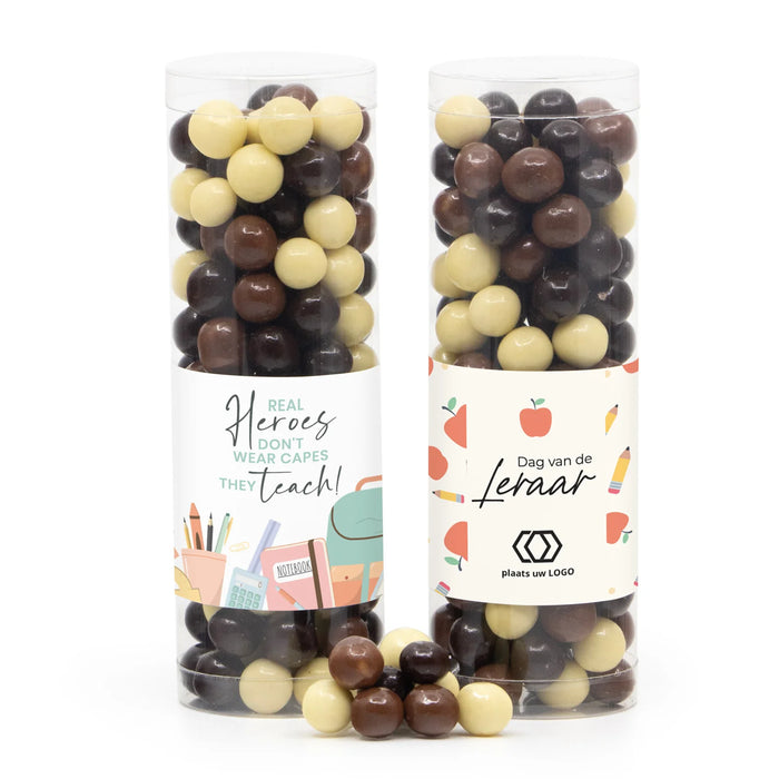 Koker met snoepjes en eigen etiket - Leraar Koker met snoepjes en eigen etiket - Leraar