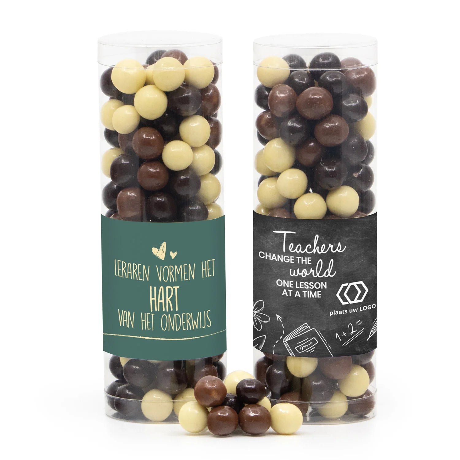 Koker met snoepjes en eigen etiket - Leraar - Bedankjes.nl