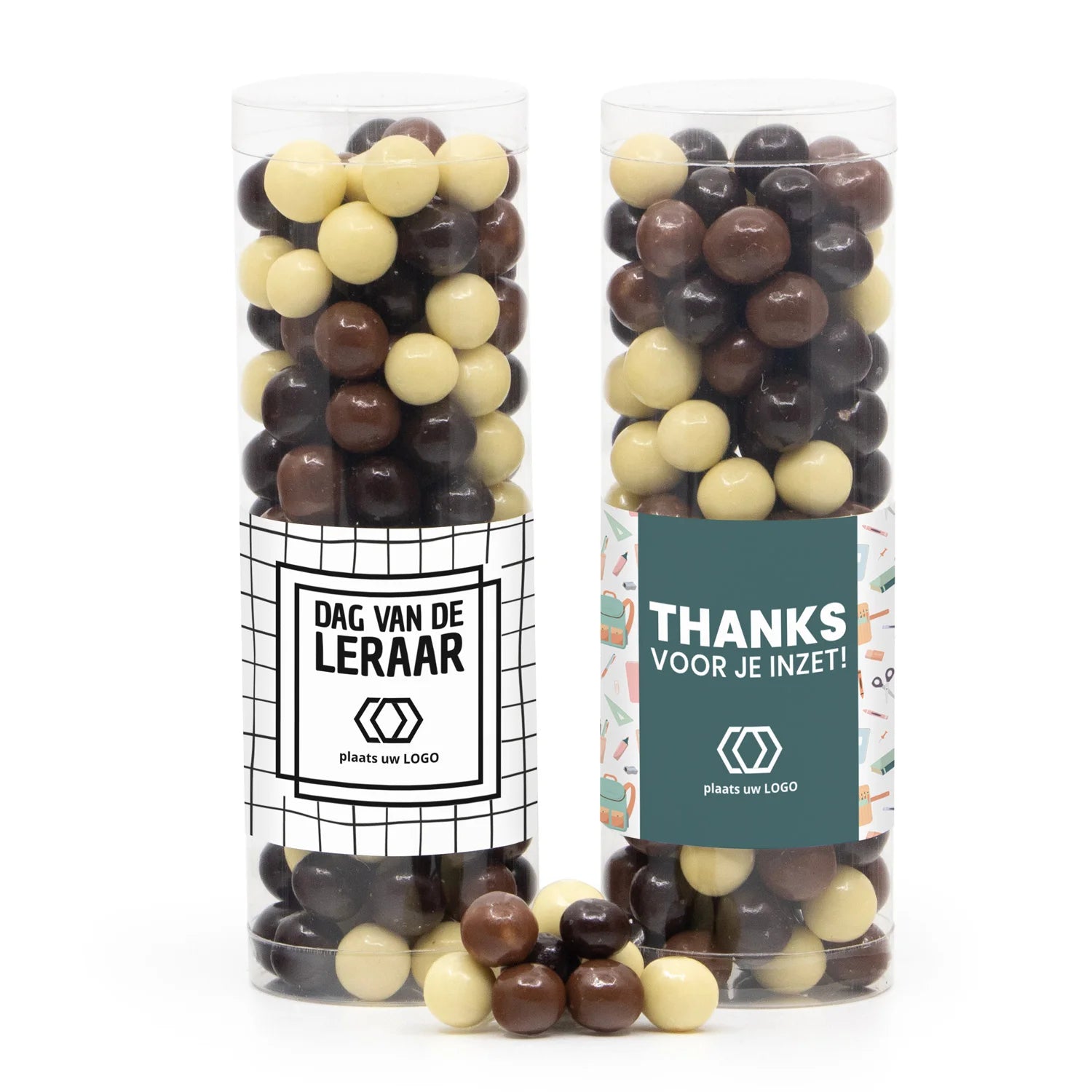 Koker met snoepjes en eigen etiket - Leraar - Bedankjes.nl
