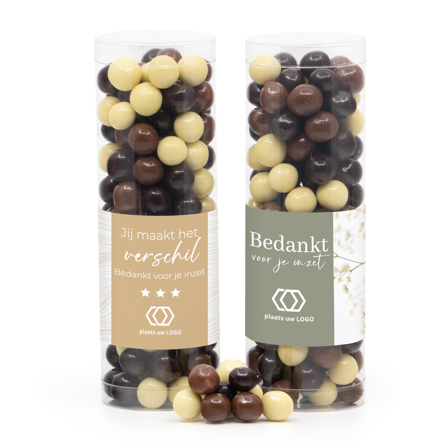 Koker met snoepjes en eigen etiket - Zakelijk - Bedankjes.nl