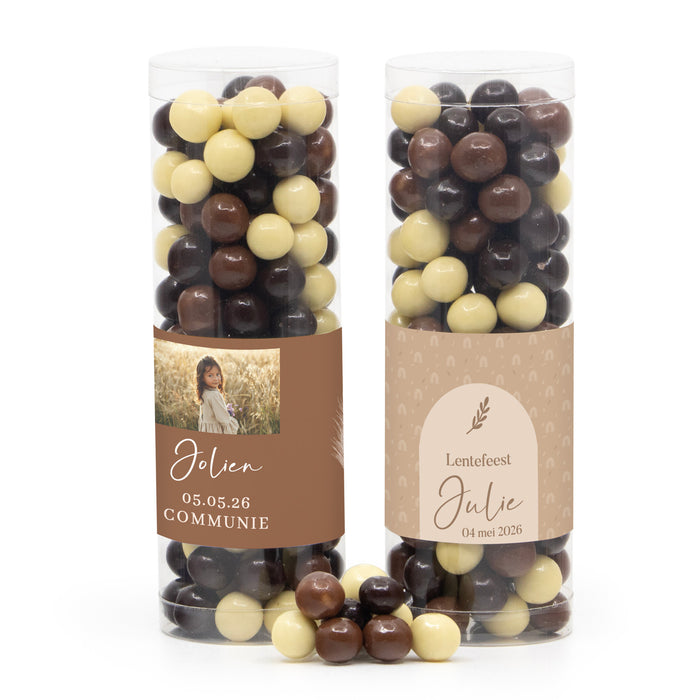 Koker met snoepjes en eigen etiket - Communie meisje Koker met snoepjes en eigen etiket - Communie meisje