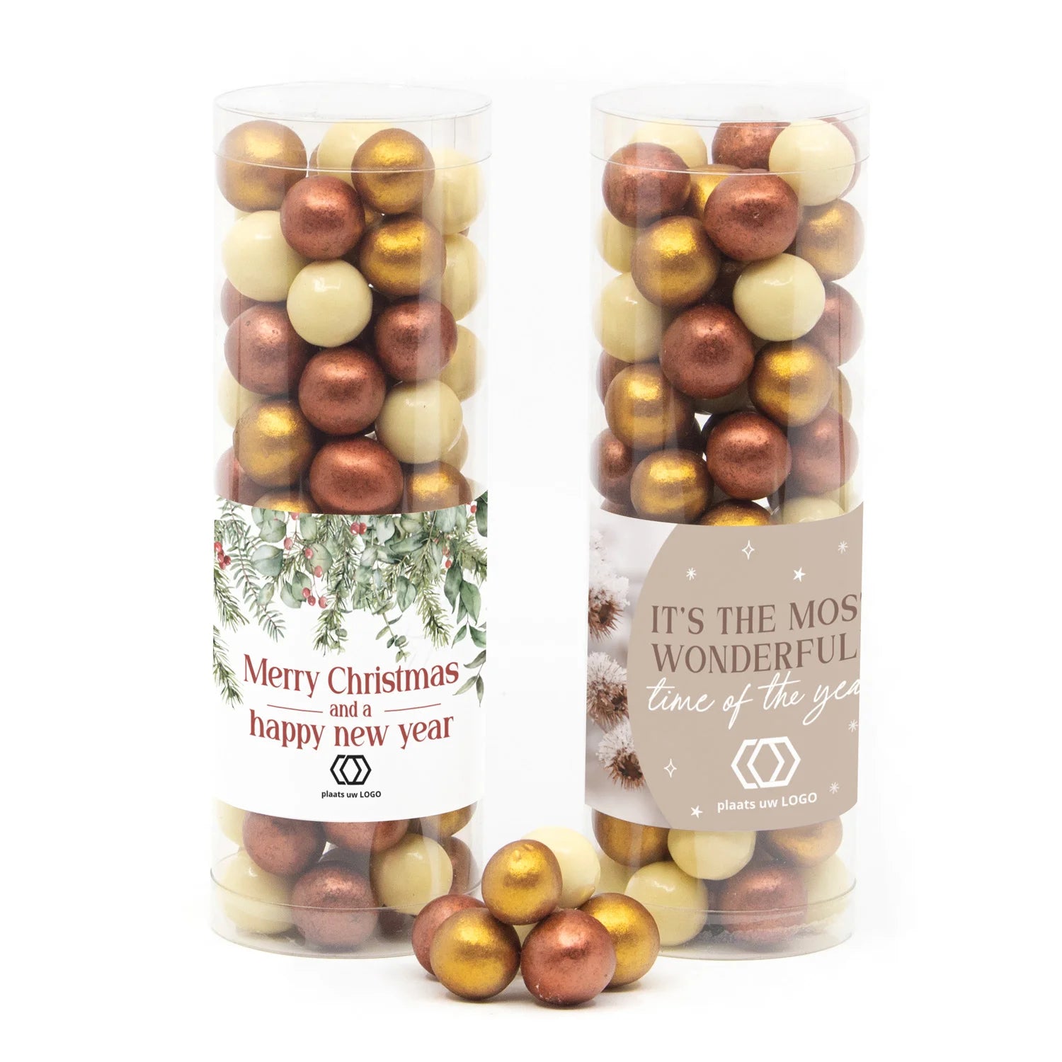 Koker met snoepjes en eigen etiket - Kerst - Bedankjes.nl