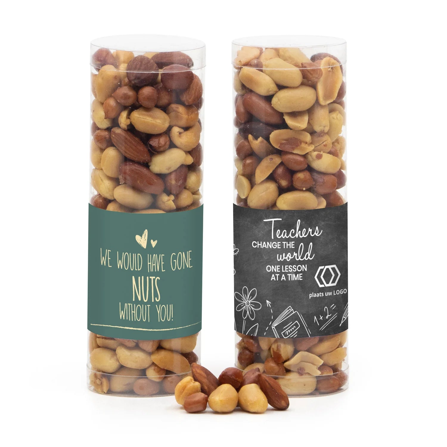 Koker met verse nootjes en eigen etiket - Leraar - Bedankjes.nl