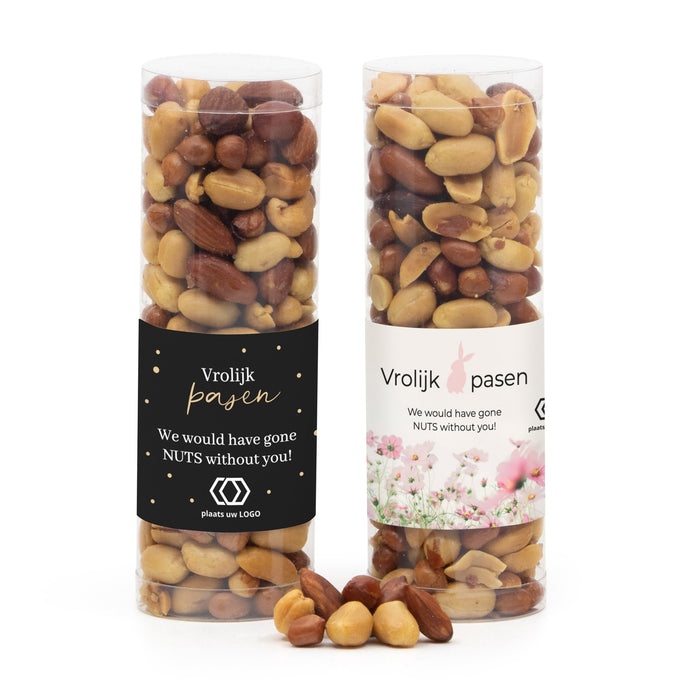 Koker met verse notenmix en eigen etiket - Pasen Koker met verse notenmix en eigen etiket - Pasen