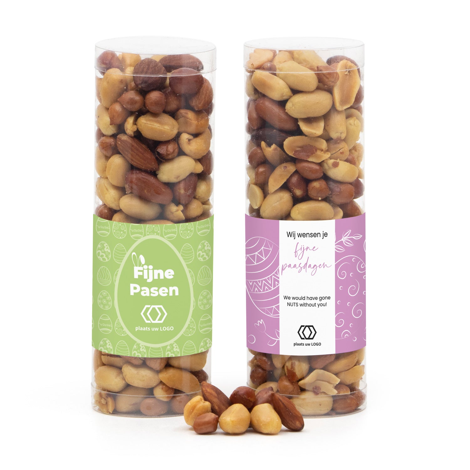 Koker met verse notenmix en eigen etiket - Pasen - Bedankjes.nl