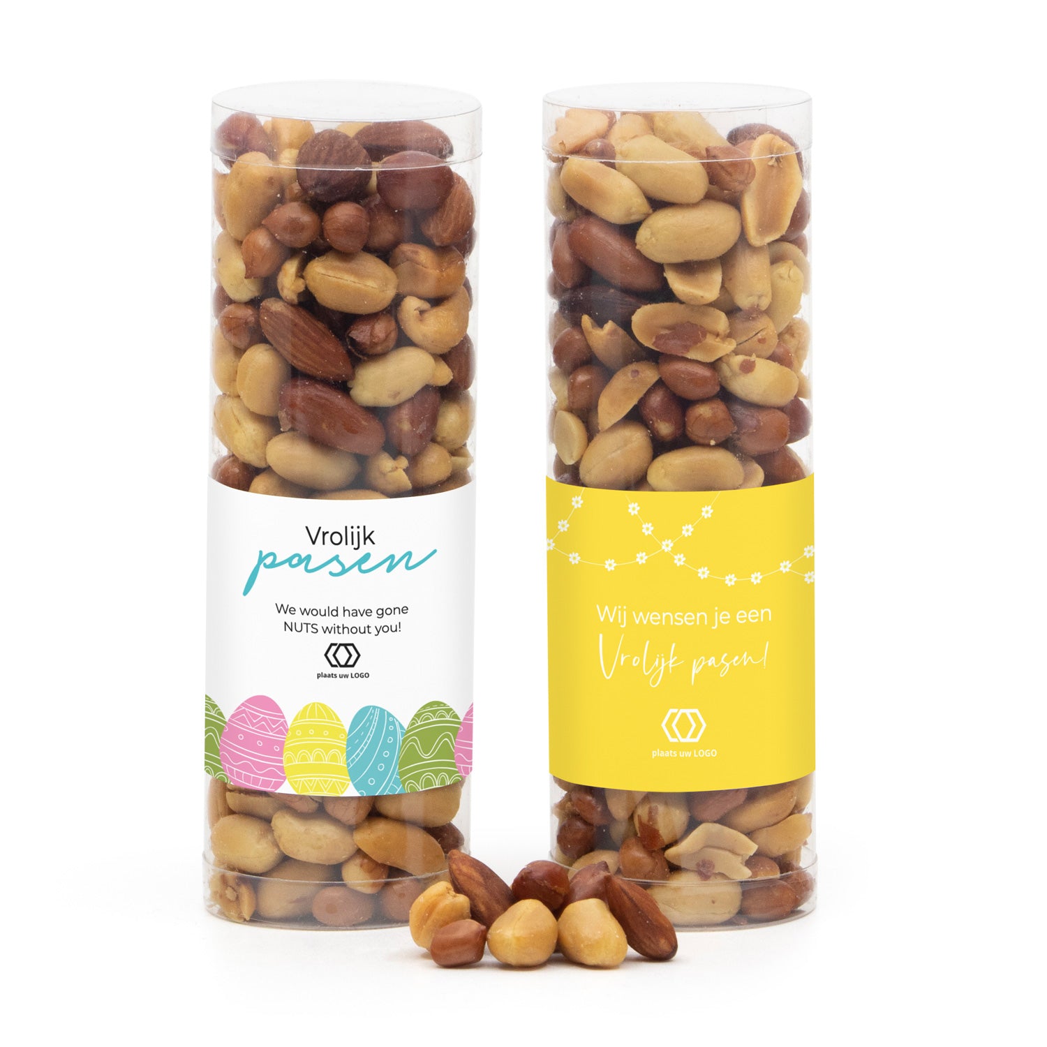 Koker met verse notenmix en eigen etiket - Pasen - Bedankjes.nl