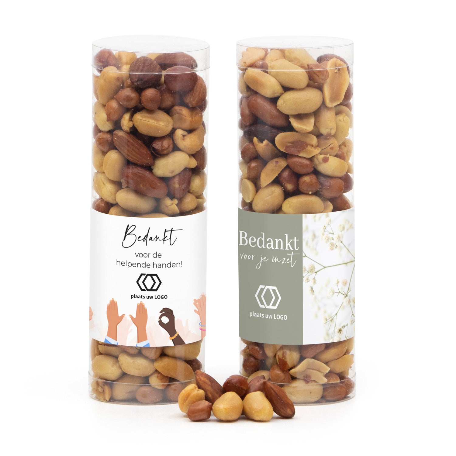 Koker met verse nootjes en eigen etiket - Zakelijk - Bedankjes.nl