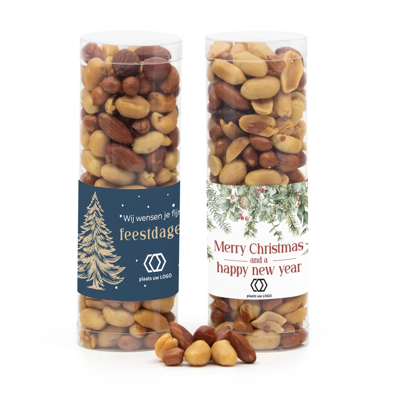 Koker met verse notenmix en eigen etiket - Kerst - Bedankjes.nl