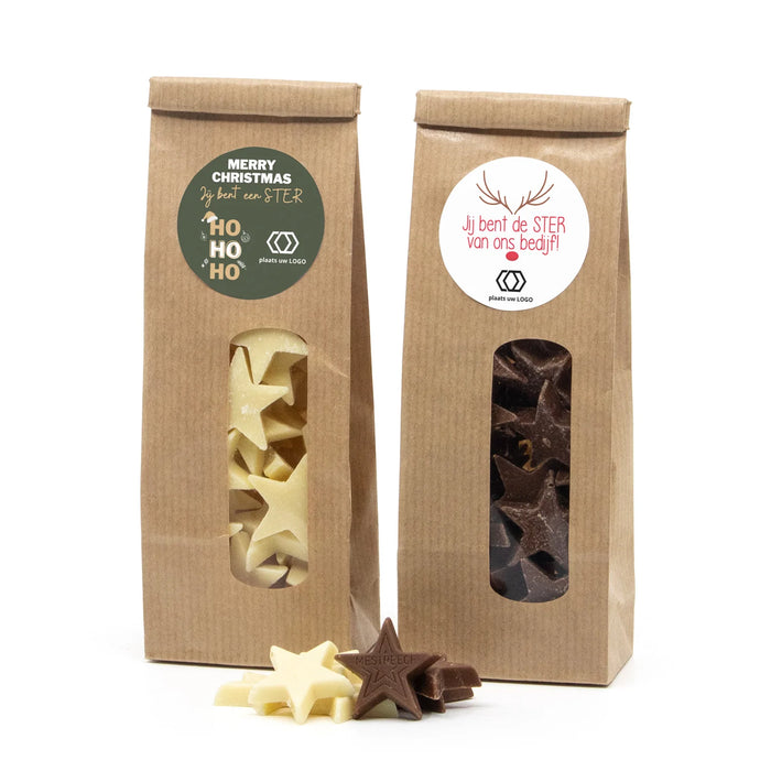 Kraftzakje met chocolade sterren - Kerst Kraftzakje met chocolade sterren - Kerst