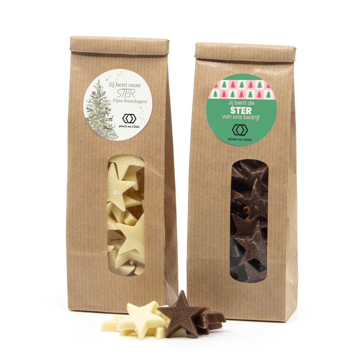Kraftzakje met chocolade sterren - Kerst - Bedankjes.nl