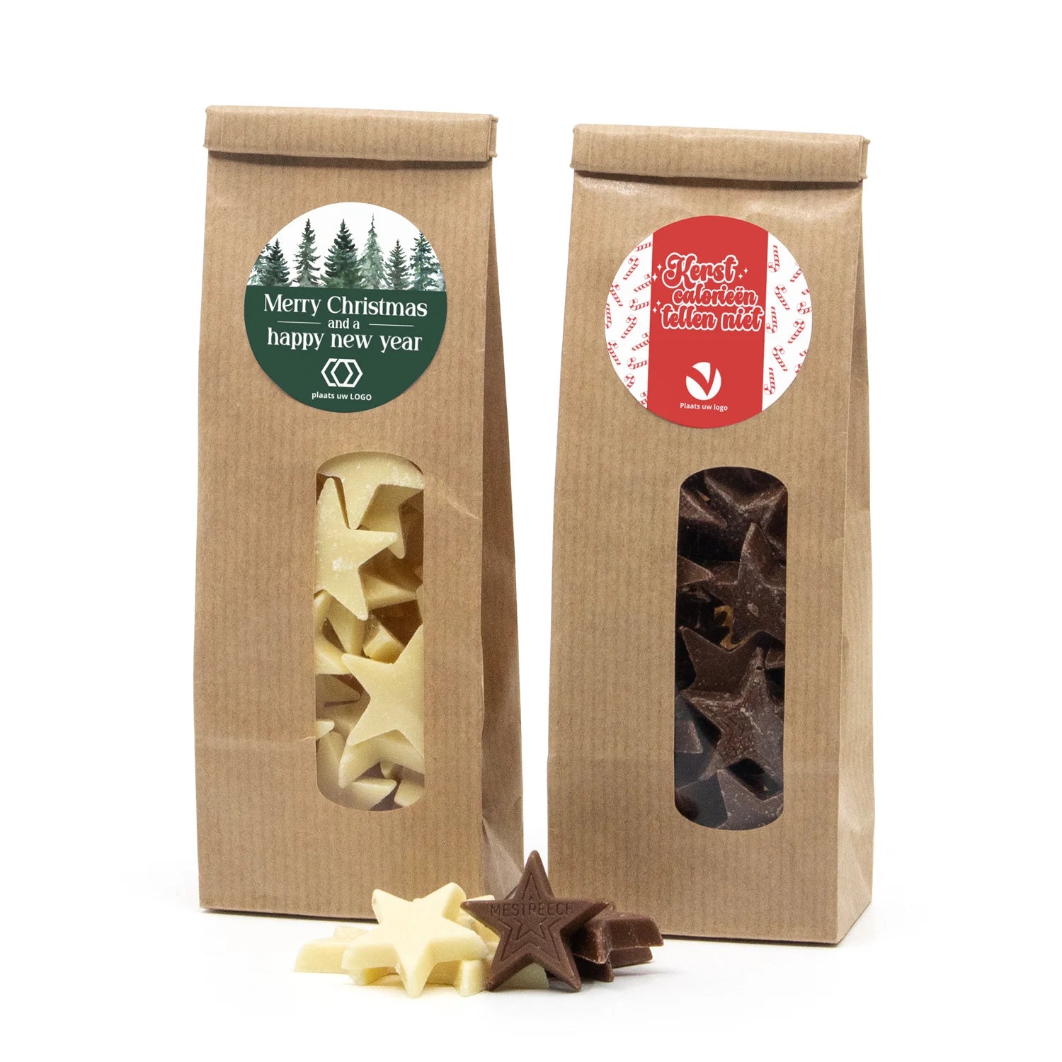 Kraftzakje met chocolade sterren - Kerst - Bedankjes.nl