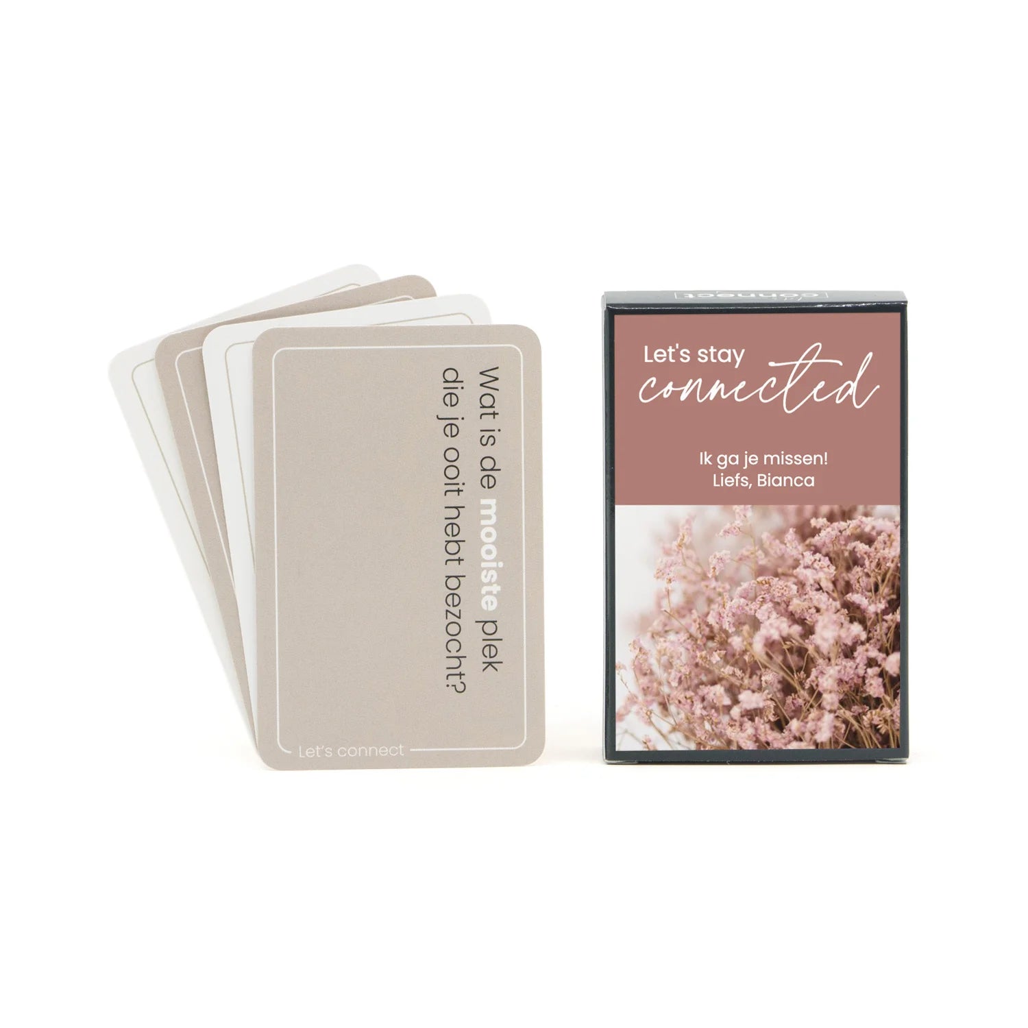 Let's Stay Connected 100 vragen spel met eigen tekst - Collega - Bedankjes.nl