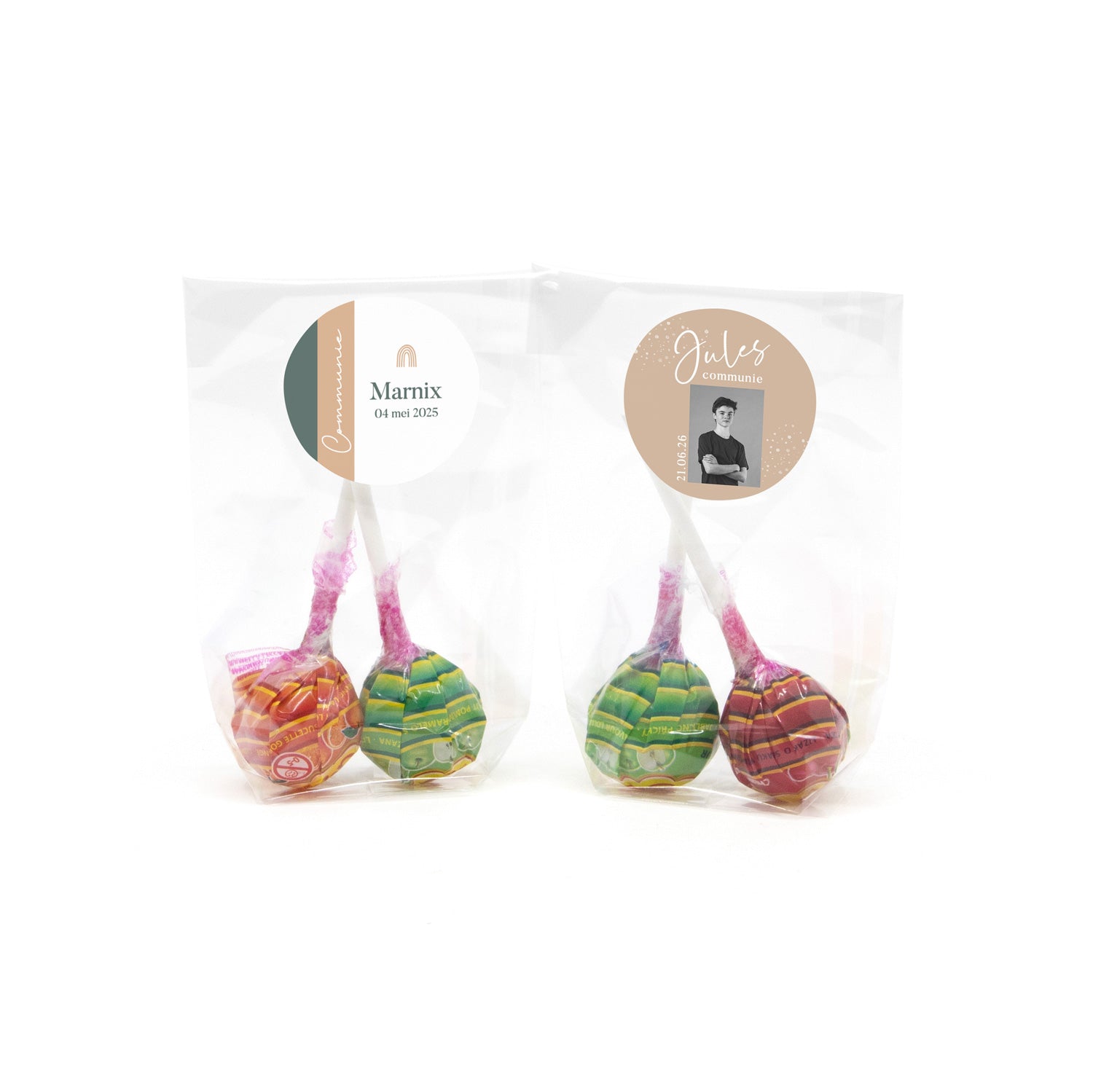 Zakje met 2 Chupa Chups Lolly's - Communie jongen - Bedankjes.nl
