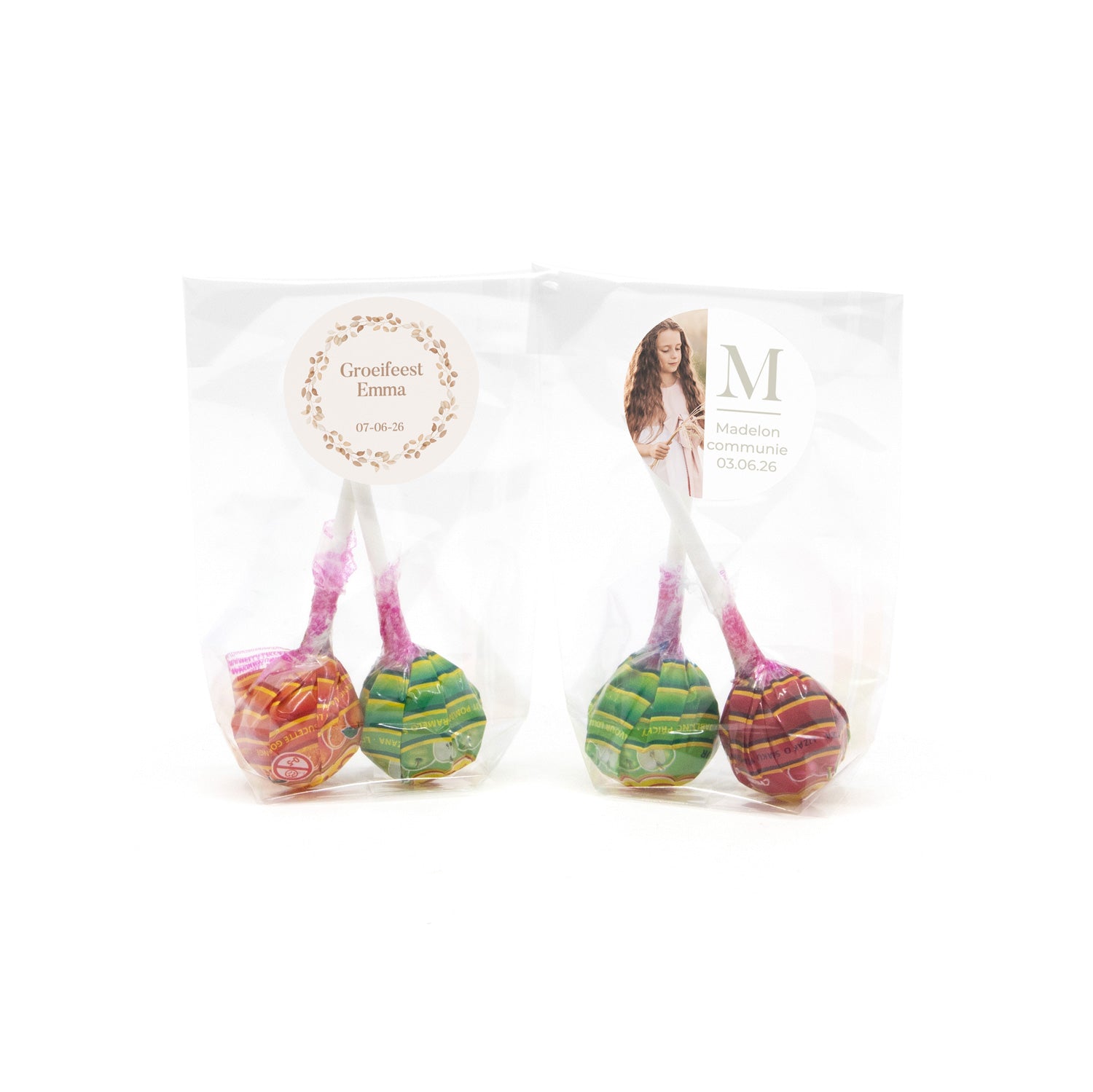 Zakje met 2 Chupa Chups Lolly's - Communie meisje - Bedankjes.nl