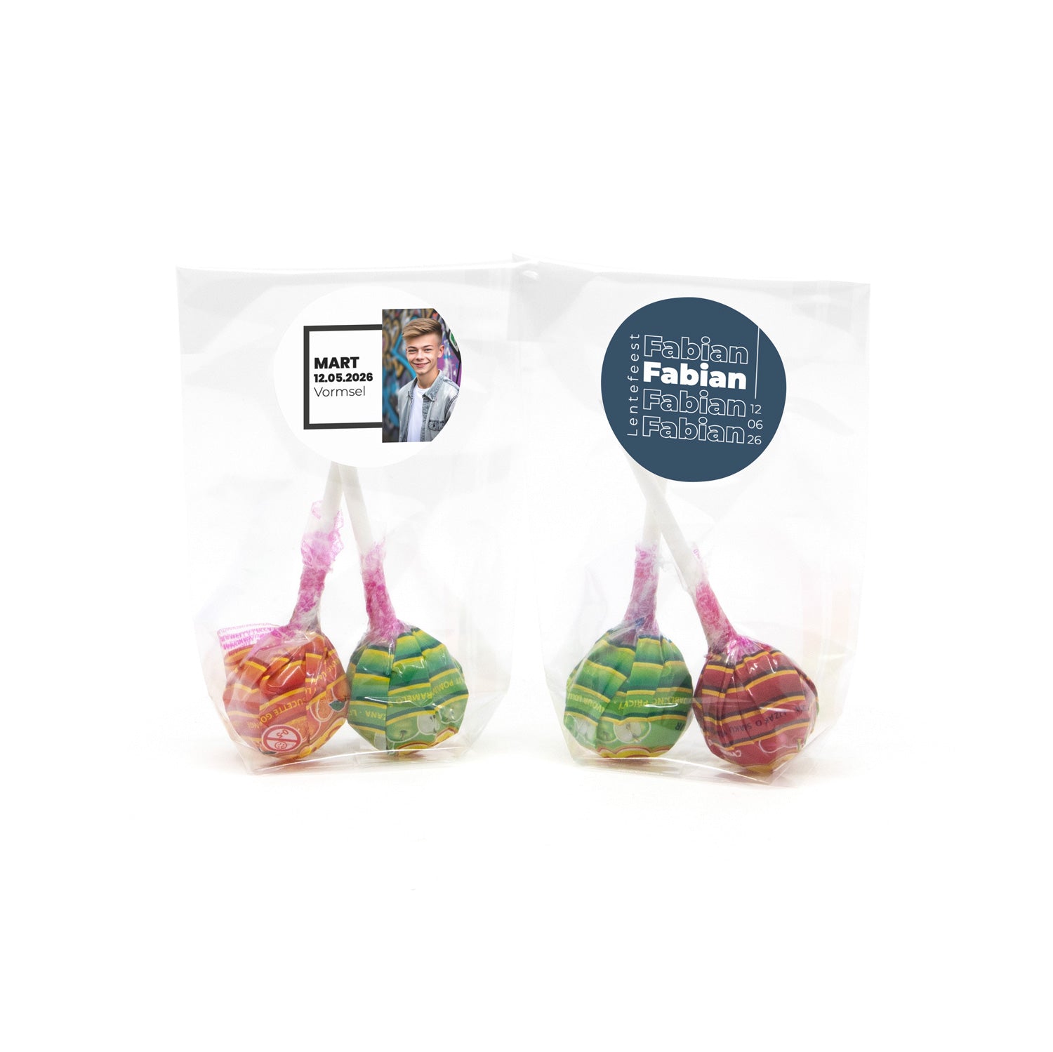 Zakje met 2 Chupa Chups Lolly's - Communie jongen - Bedankjes.nl