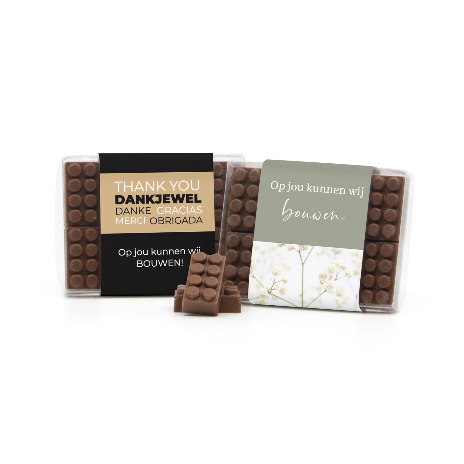 Chocolade bouwstenen met eigen sleeve - Vrijwilliger - Bedankjes.nl