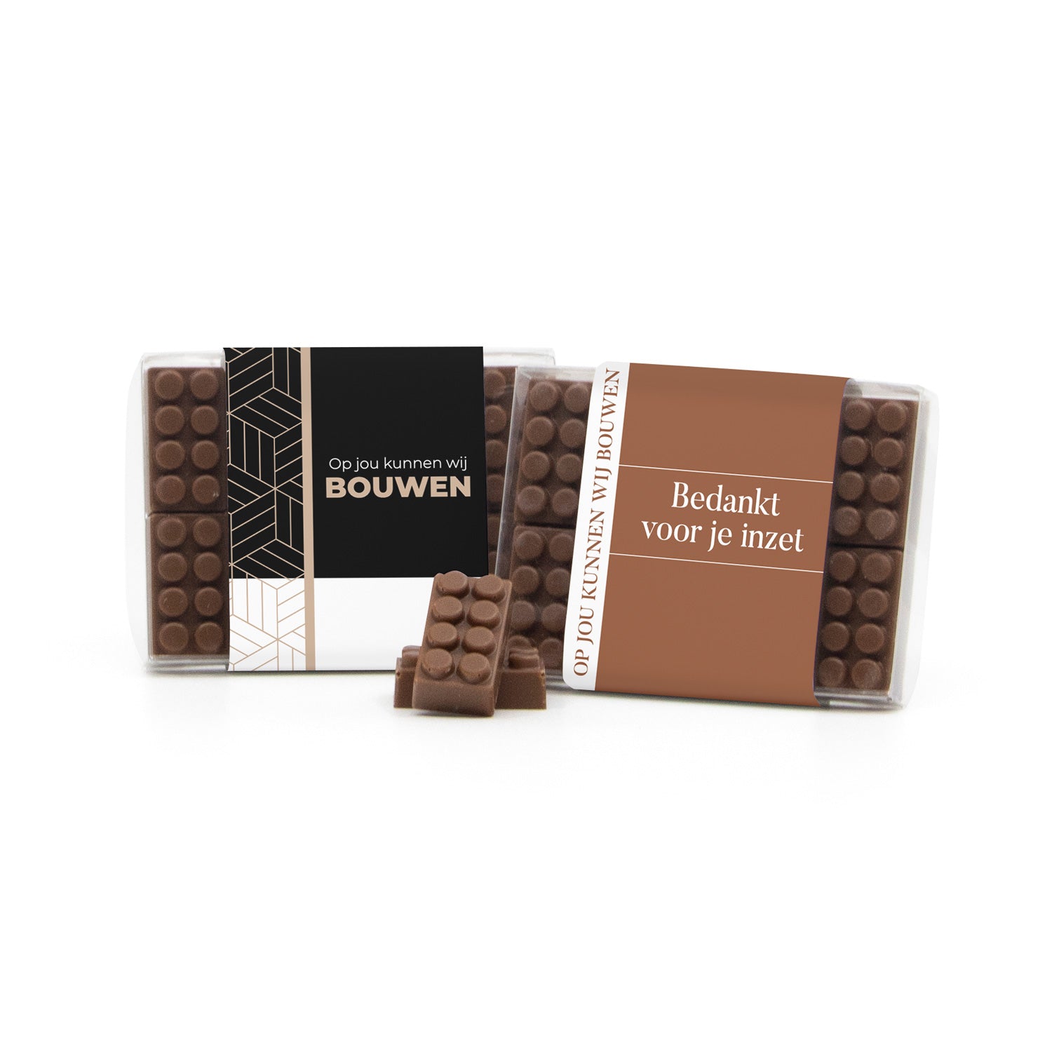 Chocolade bouwstenen met eigen sleeve - Vrijwilliger - Bedankjes.nl