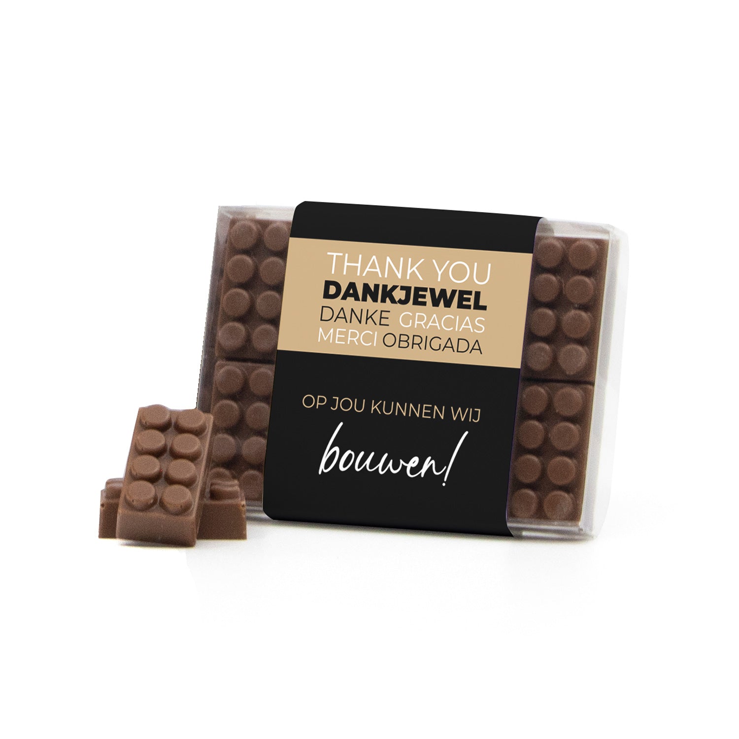 Doosje met 10 chocolade bouwstenen - Snel - Bedankjes.nl