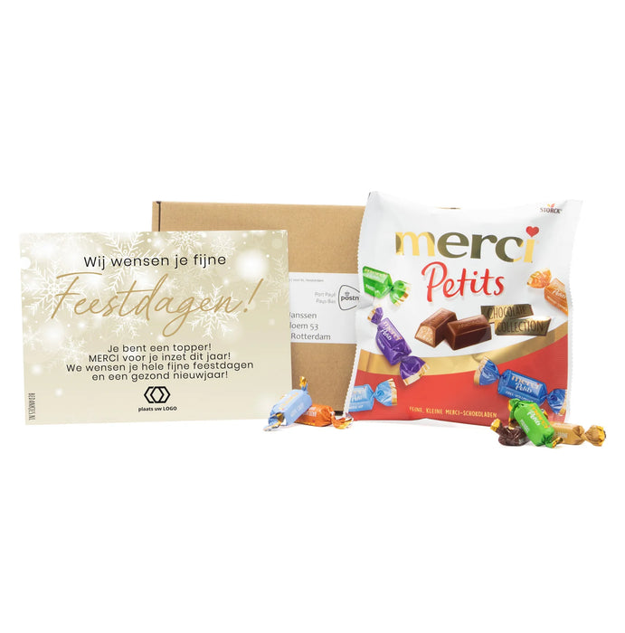 Doosje met mini Merci en persoonlijke kaart - Kerst Doosje met mini Merci en persoonlijke kaart - Kerst