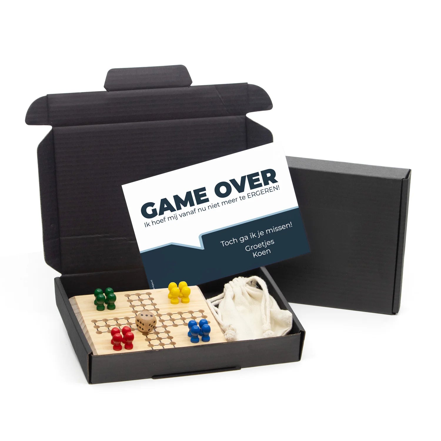 'Mens Erger Je Niet' in doosje - Afscheid collega - Bedankjes.nl