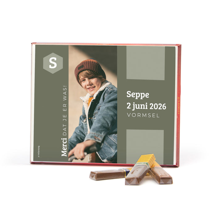 Merci met inlay 250 gram - Communie Jongens Merci met inlay 250 gram - Communie Jongens