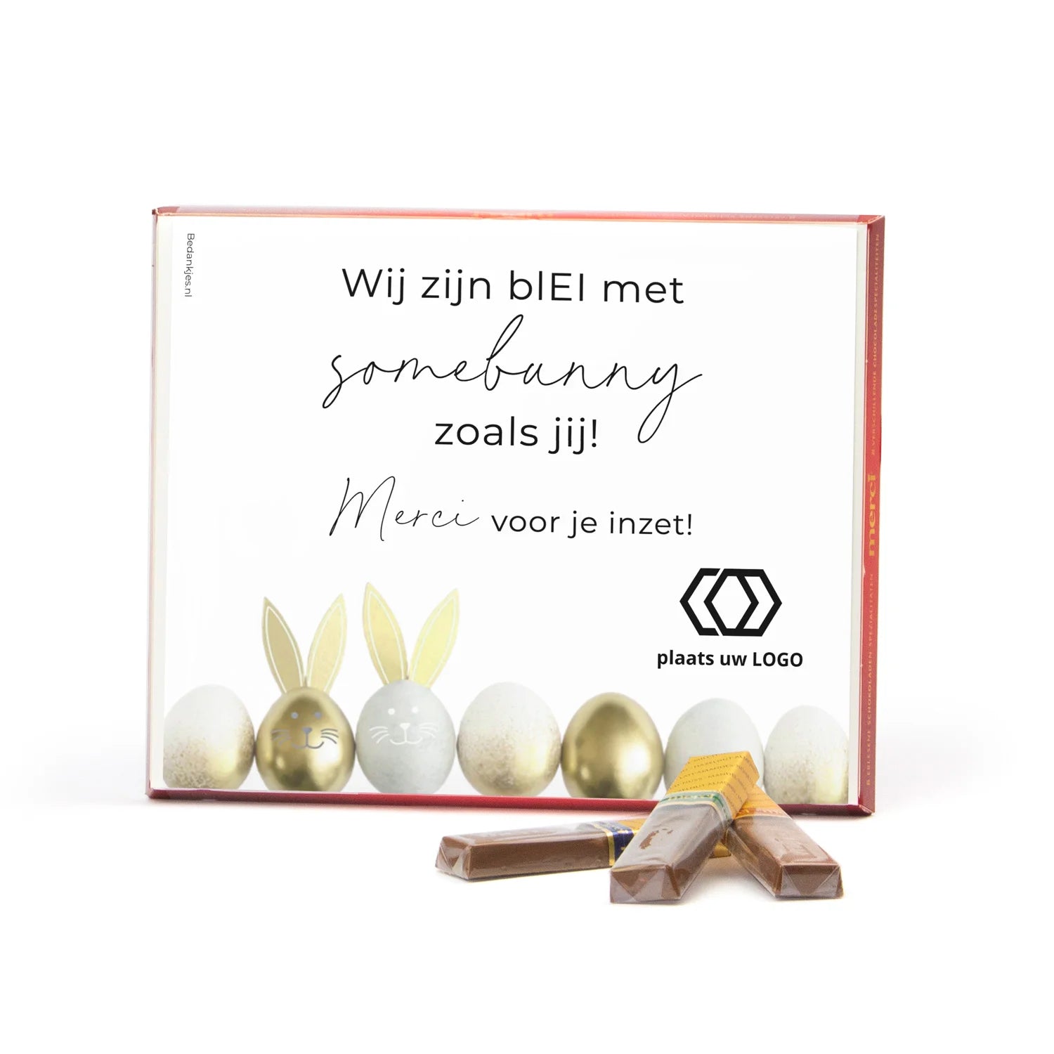 Merci met eigen inlay kaart 250 gram - Pasen - Bedankjes.nl