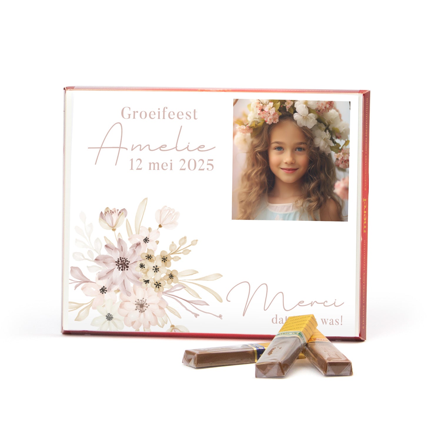 Merci met inlay 250 gram - Communie meisjes - Bedankjes.nl