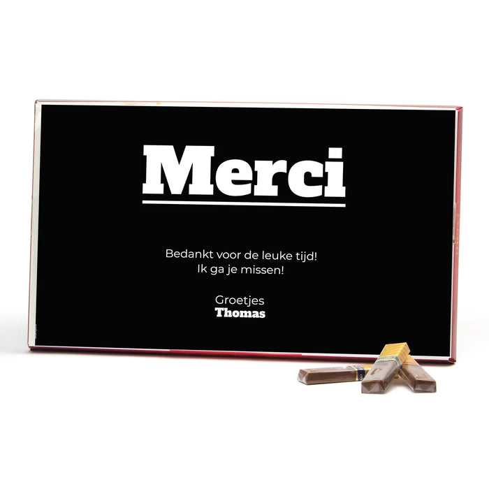Merci met eigen kaart 400 gram - Afscheid Collega's Merci met eigen kaart 400 gram - Afscheid Collega's