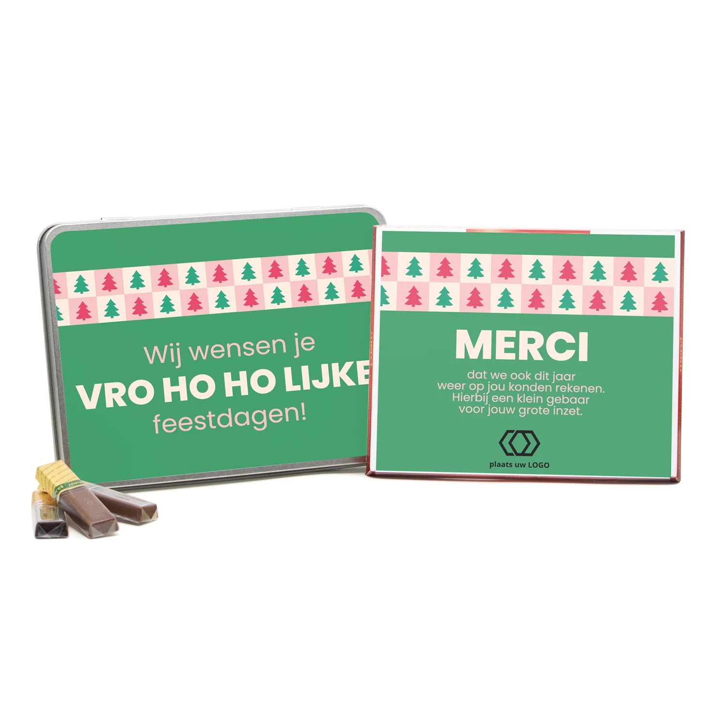 Blik met doos Merci en eigen etiket - Kerst - Bedankjes.nl