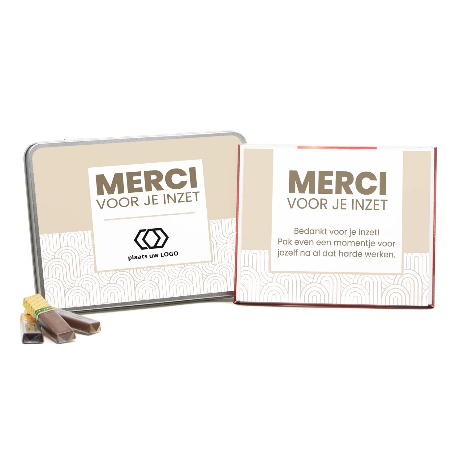 Blik met Merci doos en eigen logo - Zakelijk