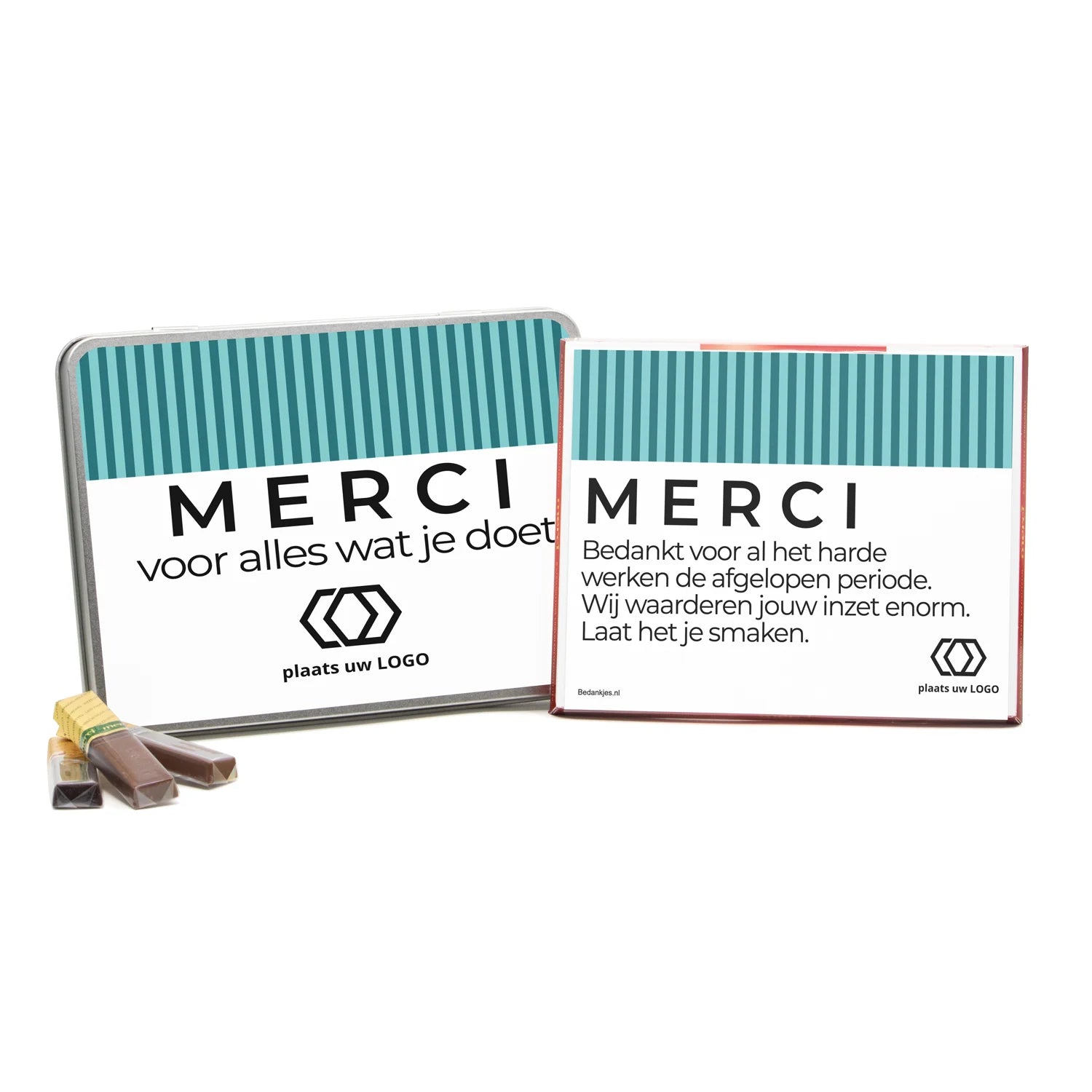 Blik met Merci doos en eigen logo - Zakelijk