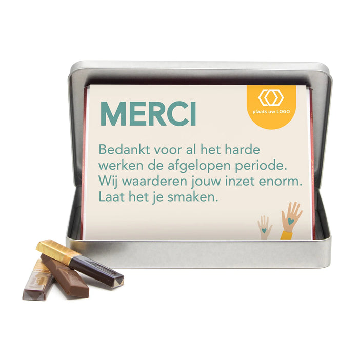 Blik met Merci doos en eigen logo - Zakelijk Blik met Merci doos en eigen logo - Zakelijk