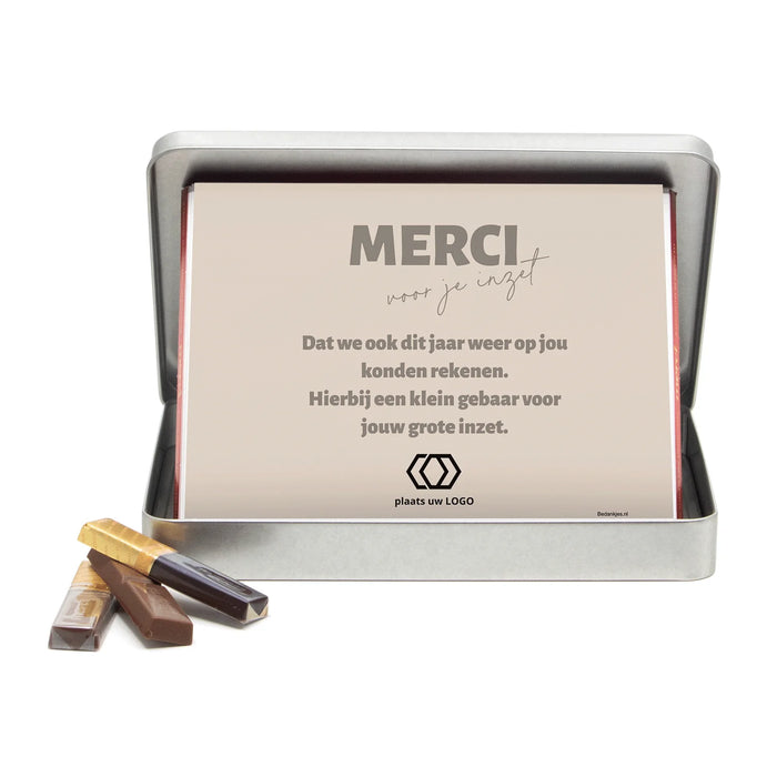 Blik met Merci doos en eigen logo - Zakelijk Blik met Merci doos en eigen logo - Zakelijk