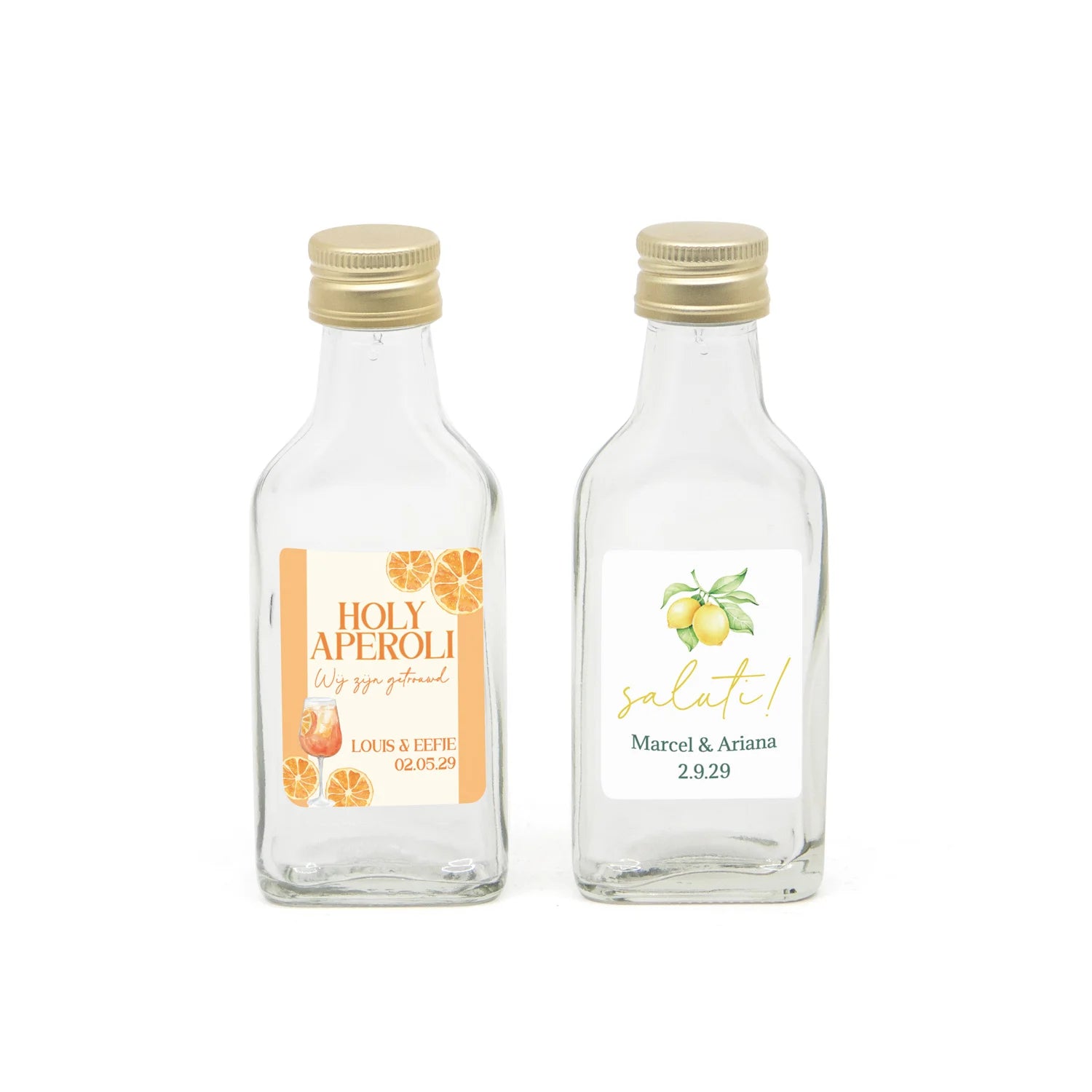 Glazen drank flesje(40cl) met eigen etiket- Trouwen - Bedankjes.nl